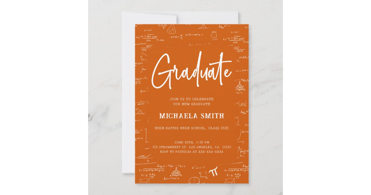 Elegant Orange Graduate Math Graduation Invitation | Zazzle