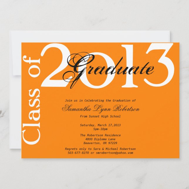Elegant Orange Graduation Annoucement/Invitation Invitation (Front)