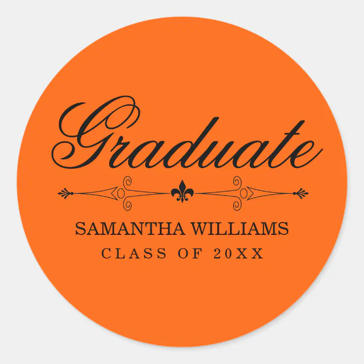 Elegant Orange Graduation Sticker with Black Text Zazzle