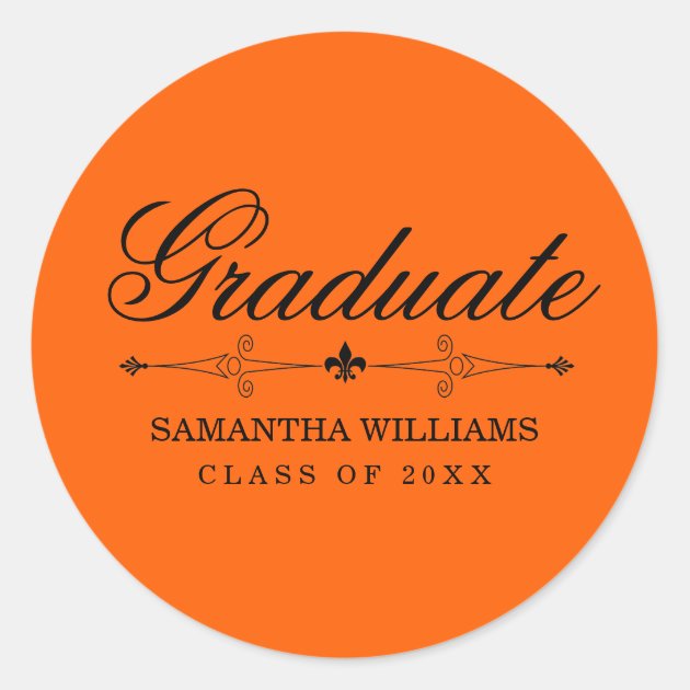 Elegant Orange Graduation Sticker With Black Text
