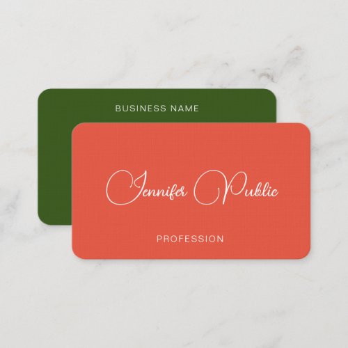 Elegant Orange  Green Calligraphy Name Template Business Card