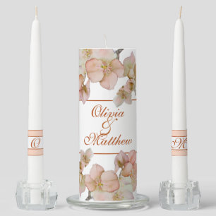 Elegant orange green floral watercolor floral unity candle set