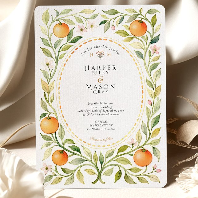 Elegant Orange Grove Watercolor Wedding Invitation (Creator Uploaded)