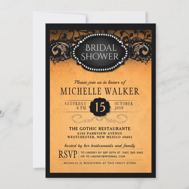 Elegant Orange Halloween Bridal Shower Invitation (Front)