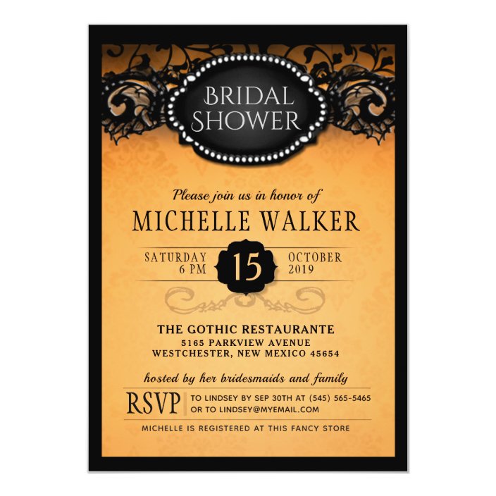 Elegant Orange Halloween Bridal Shower Invitation