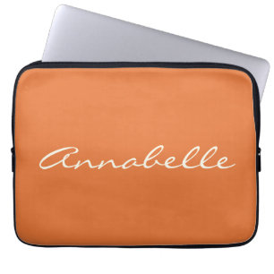 Elegant Orange Handwritten Script Name Custom Laptop Sleeve