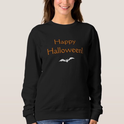 Elegant Orange Happy Halloween with Bat Black Sweatshirt