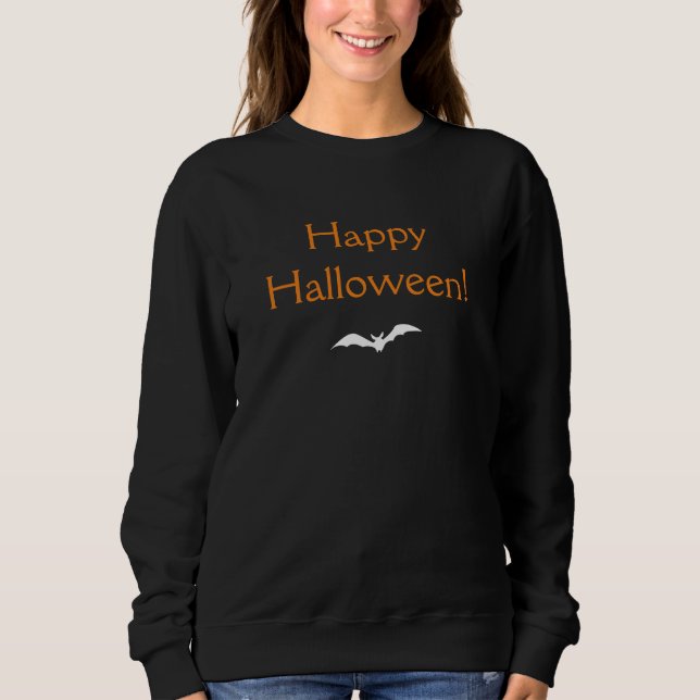 Elegant Orange Happy Halloween with Bat Black Sweatshirt (Front)