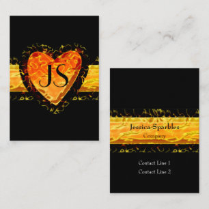 Elegant Orange Heart Black Valentines day Monogram Note Card