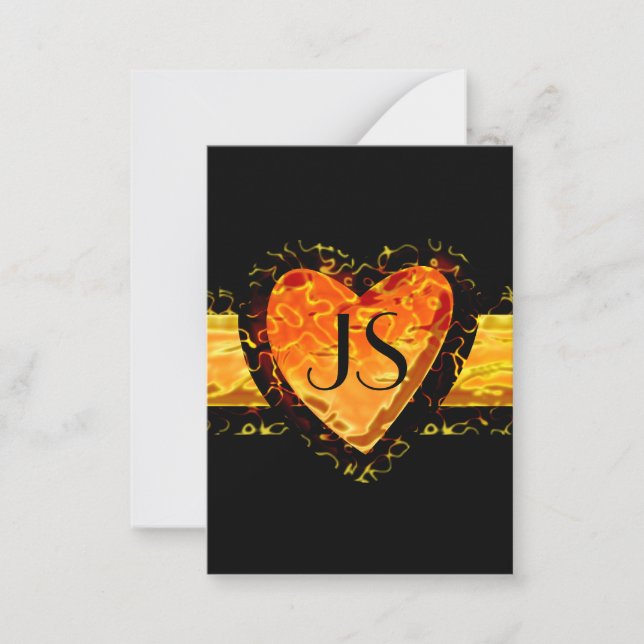 Elegant Orange Heart Black Valentines day Monogram Note Card (Front)