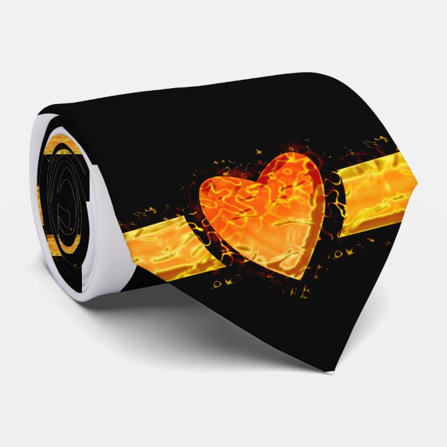Elegant Orange Heart Valentine's day on Black Neck Tie (Rolled)