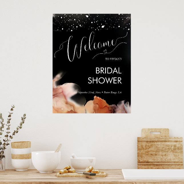 Elegant Orange Ink Black Bridal Shower Welcome Poster (Kitchen)