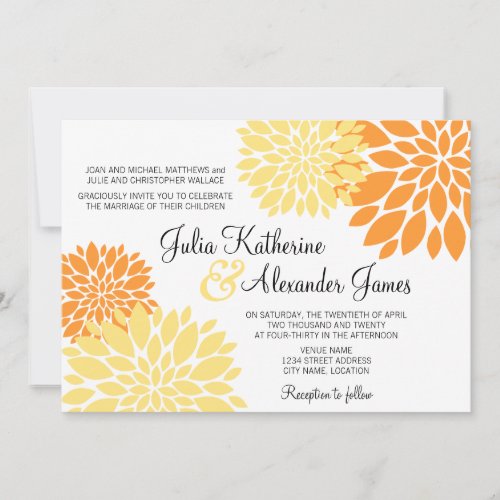 Elegant Orange Light Yellow Floral Burst Wedding Personalized Invitation