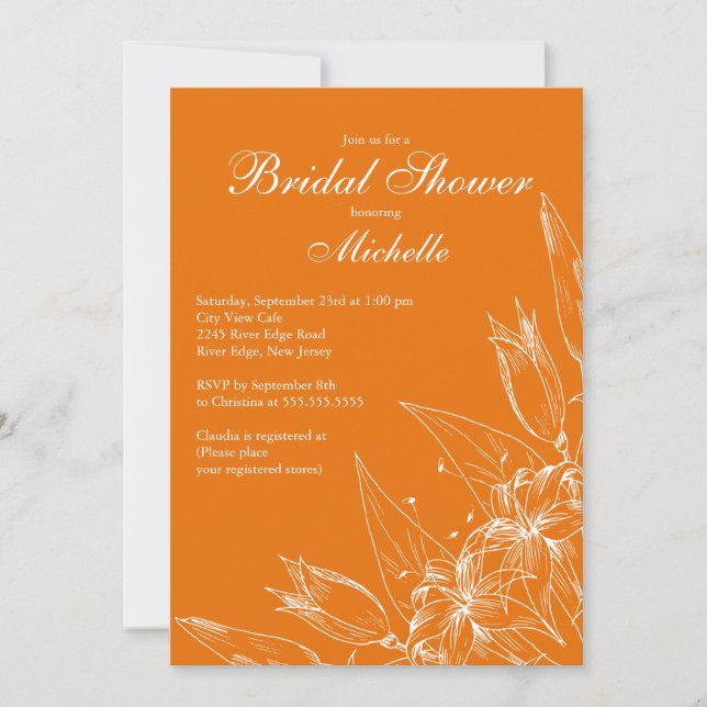 Elegant orange Lily Flower Bridal Shower Invitation (Front)