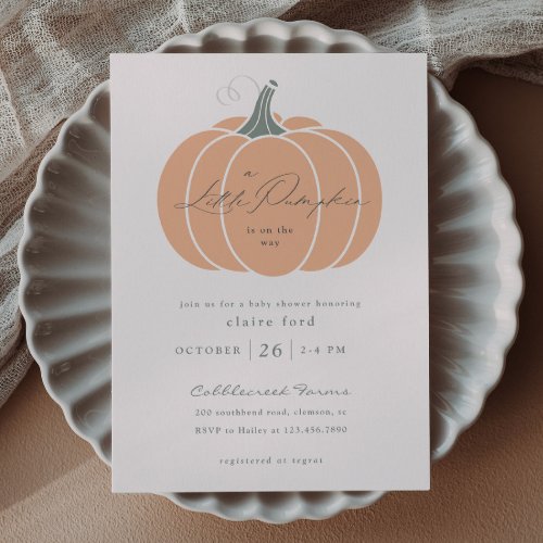 Elegant Orange Little Pumpkin Fall Baby Shower  Invitation