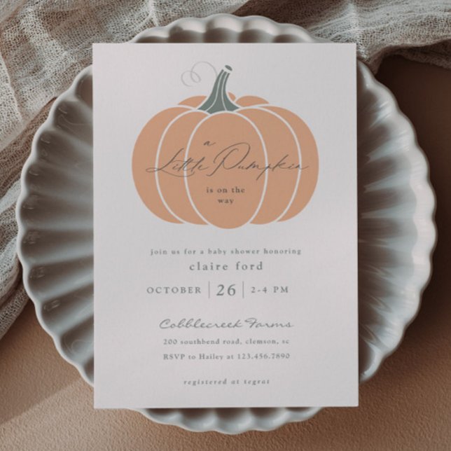 Elegant Orange Little Pumpkin Fall Baby Shower  Invitation (Elegant orange peach pumpkin fall winter baby shower invitations.)