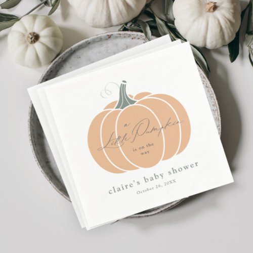 Elegant Orange Little Pumpkin Fall Baby Shower  Napkins