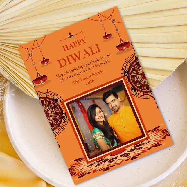 Elegant orange mandala Diwali Festival of Lights Holiday Card
