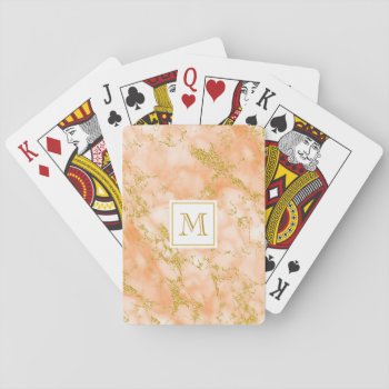 Elegant Orange Marble Monogram Faux Gold Glitter Playing Cards by ohsogirly at Zazzle