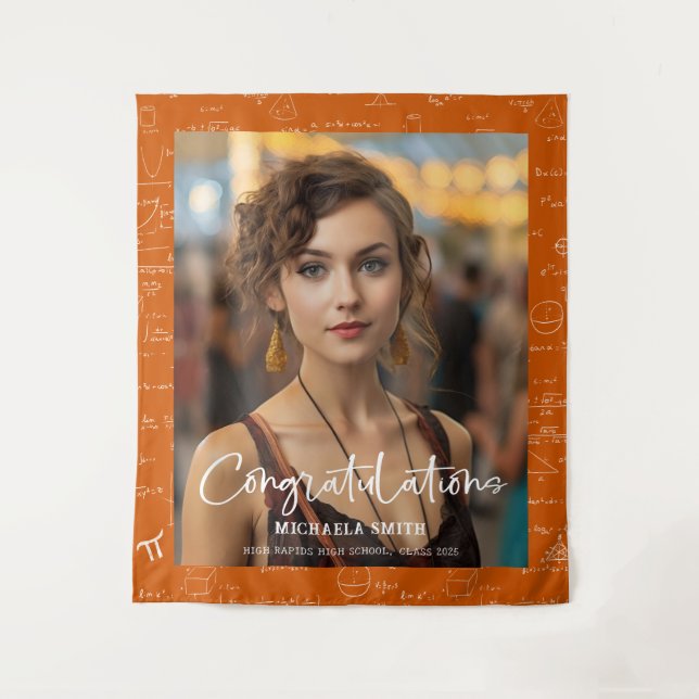 Elegant Orange Math Congratulations Photo Graduate Tapestry (Front)