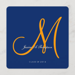 Elegant Orange Monogram 2014 Royal Blue Graduation Invitation