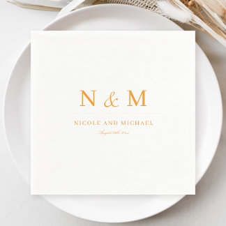 Elegant Orange Monogram Initials Wedding Napkins