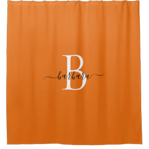 Elegant Orange Monogram Script Name Shower Curtain