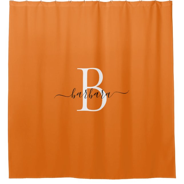 Elegant Orange Monogram Script Name Shower Curtain (Front)
