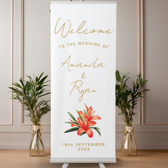 Elegant Orange Oleander Flower Wedding Welcome Retractable Banner (Creator Uploaded)
