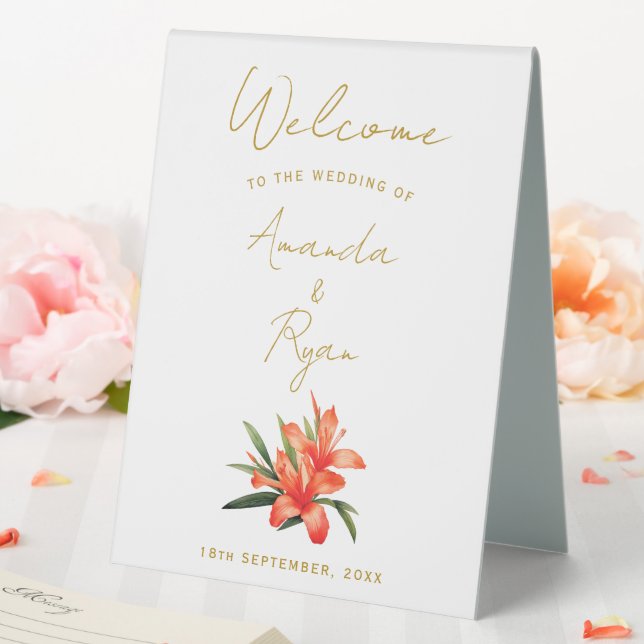 Elegant Orange Oleander Flower Wedding Welcome Table Tent (In SItu (Wedding))