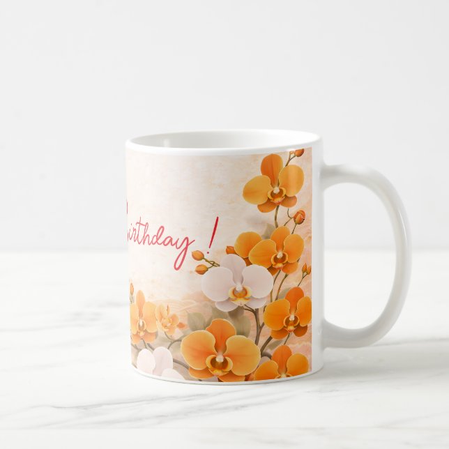 Elegant Orange Orchid Birthday Coffee Mug (Right)