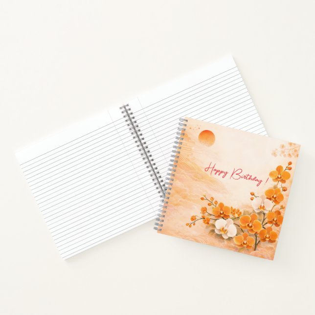 Elegant Orange Orchid Birthday Notebook (Inside)