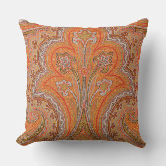 Elegant Orange Parisian Paisley Throw Pillow