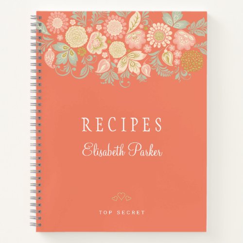 Elegant orange pastel floral cookbook recipes notebook