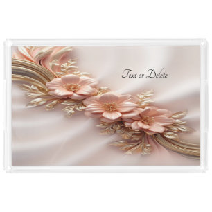 Elegant Orange Peach Floral Acrylic Vanity Tray