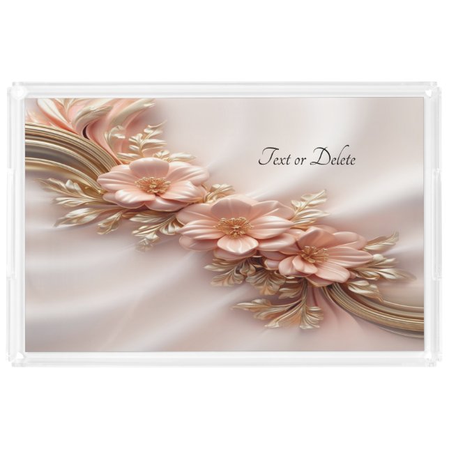 Elegant Orange Peach Floral Acrylic Vanity Tray (Front)