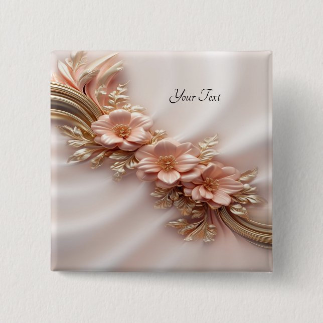 Elegant Orange Peach Floral Button (Front)
