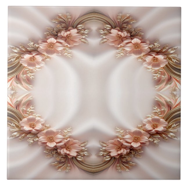 Elegant Orange Peach Floral Ceramic Tile (Front)