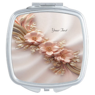 Elegant Orange Peach Floral Compact Mirror