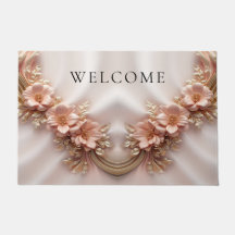 Elegant Orange Peach Floral Doormat