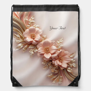 Elegant Orange Peach Floral Drawstring Backpack