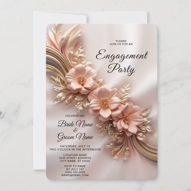 Elegant Orange Peach Floral Engagement Invitation (Front)