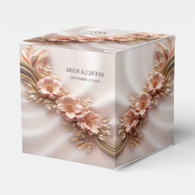 Elegant Orange Peach Floral Favor Box (Front Side)