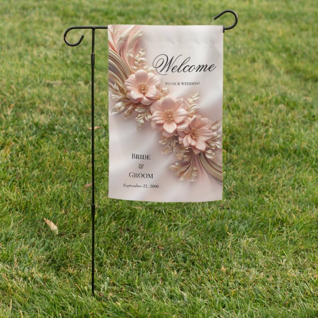 Elegant Orange Peach Floral Garden Flag (In SItu)