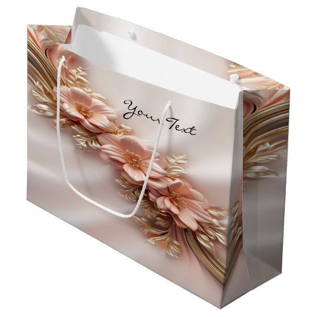 Elegant Orange Peach Floral Gift Bag (Front Angled)