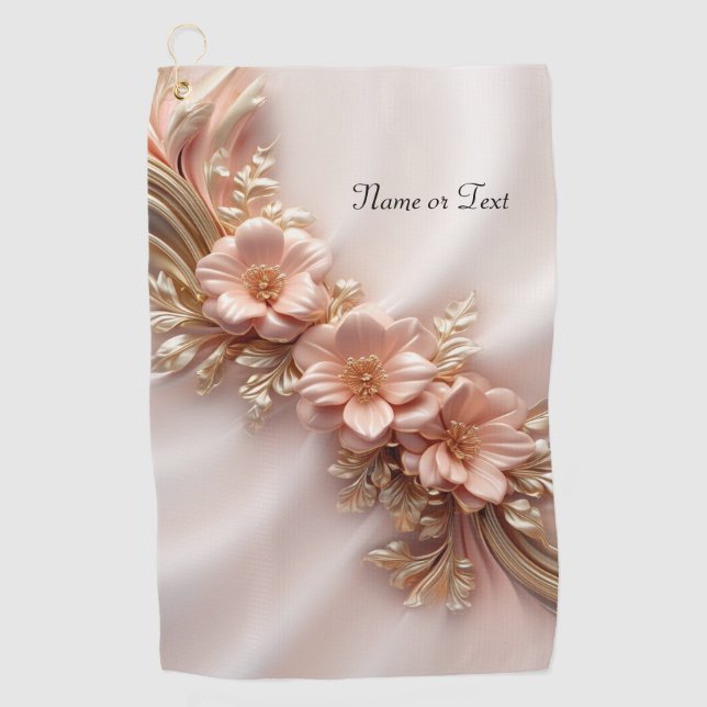 Elegant Orange Peach Floral Golf Towel (Front)