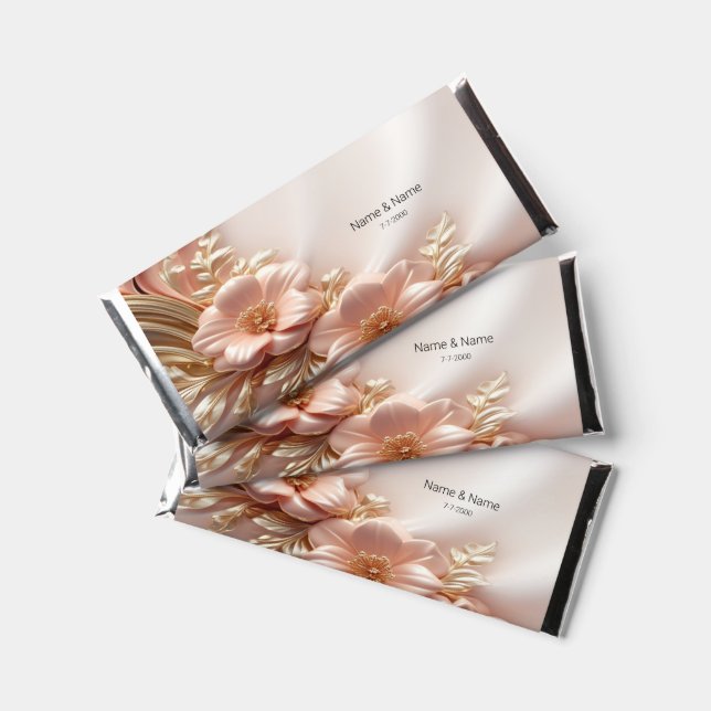 Elegant Orange Peach Floral Hershey Bar Favors (Front)