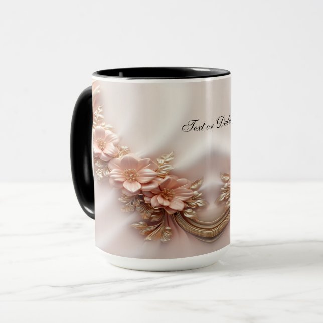 Elegant Orange Peach Floral Mug (Front Left)
