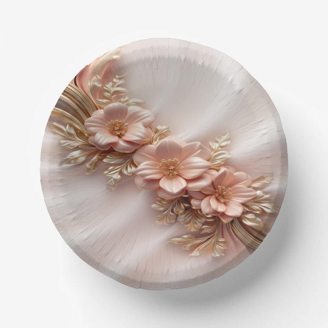 Elegant Orange Peach Floral Paper Bowls (Front)