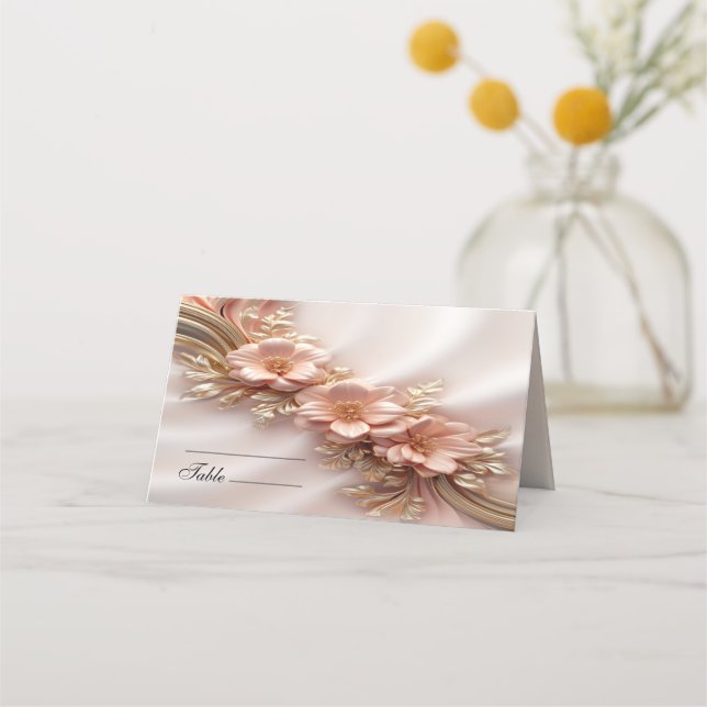 Elegant Orange Peach Floral Place Card (Front)